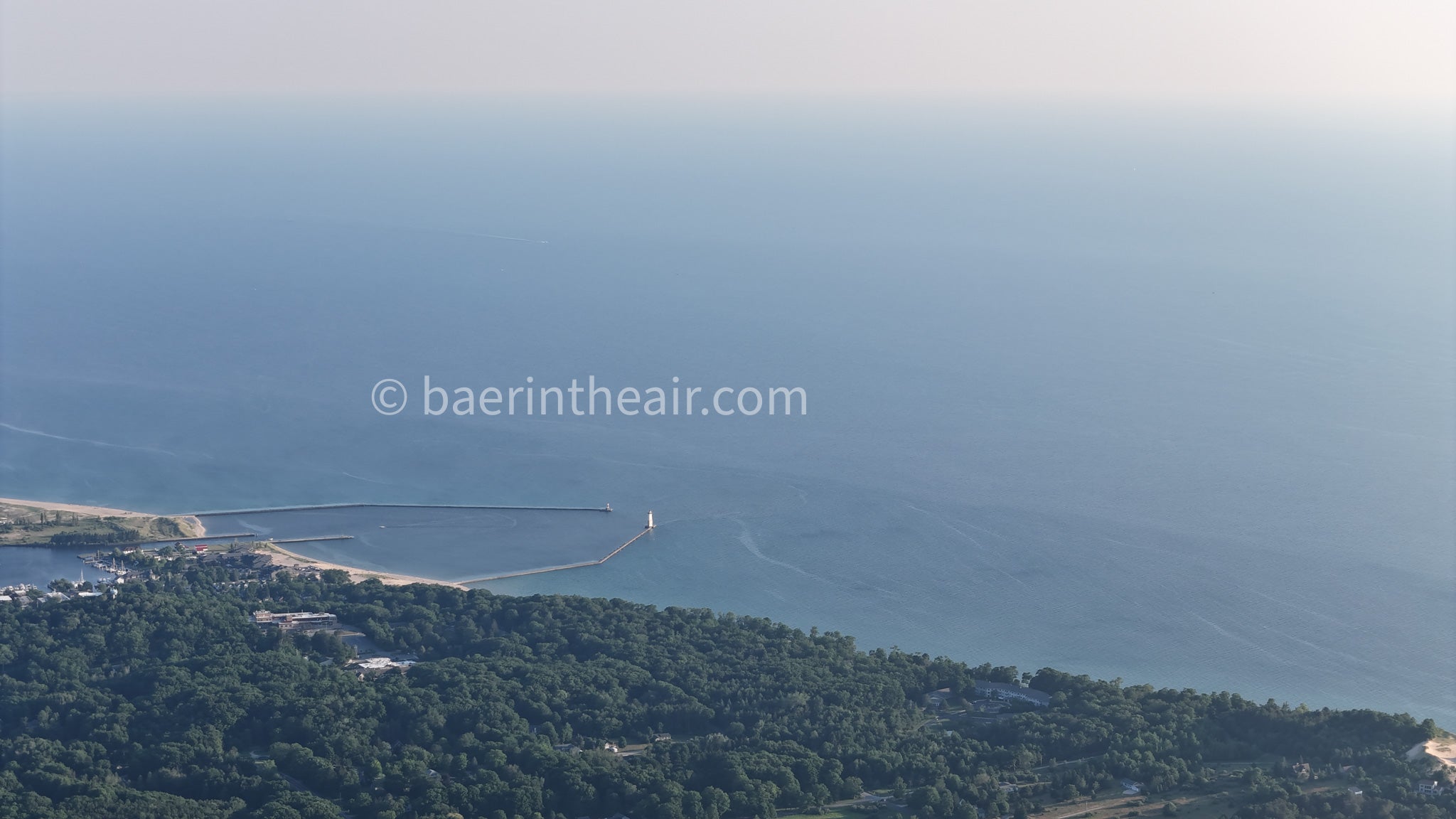 Frankfort Light – Aerial Drone Photography Print | Lake Michigan Pier Wall Art Poster