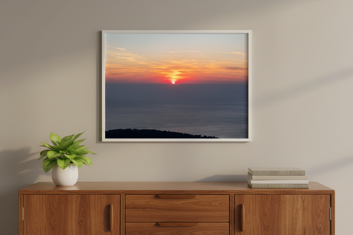 Painted Sky fine art print displayed above a modern sideboard
