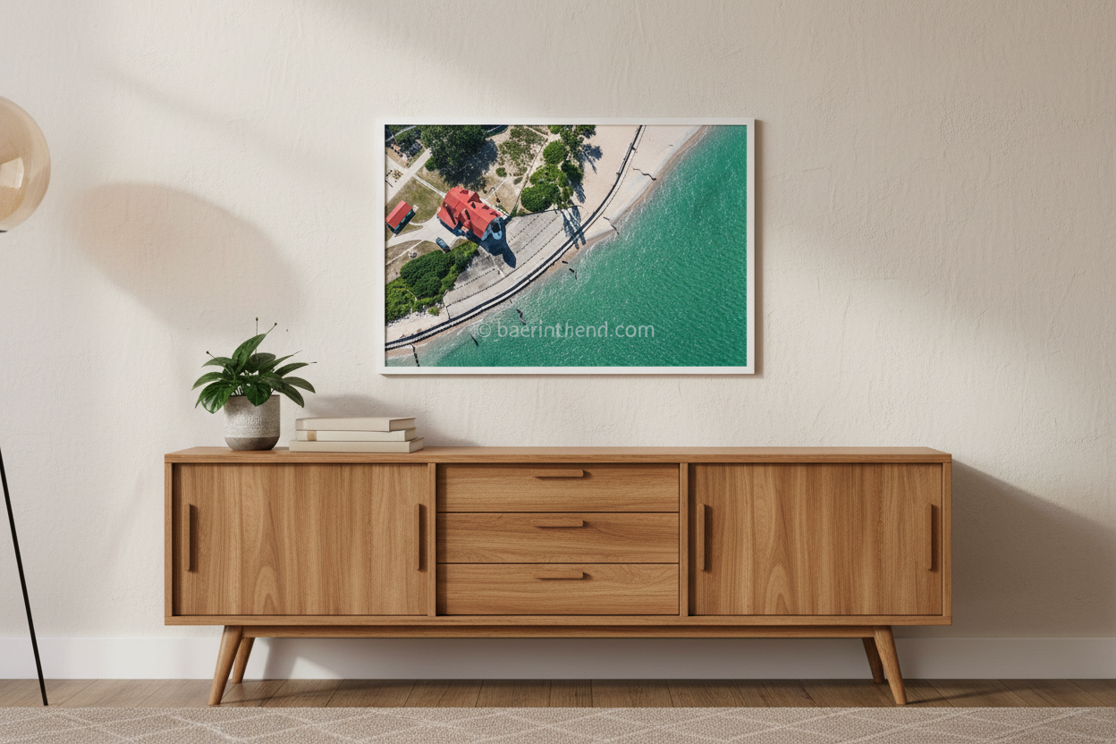 Point Betsie fine art print displayed above a modern sideboard