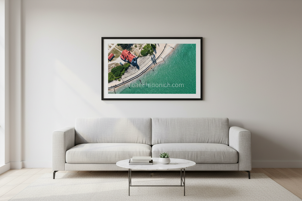 Point Betsie fine art print displayed in a modern living room