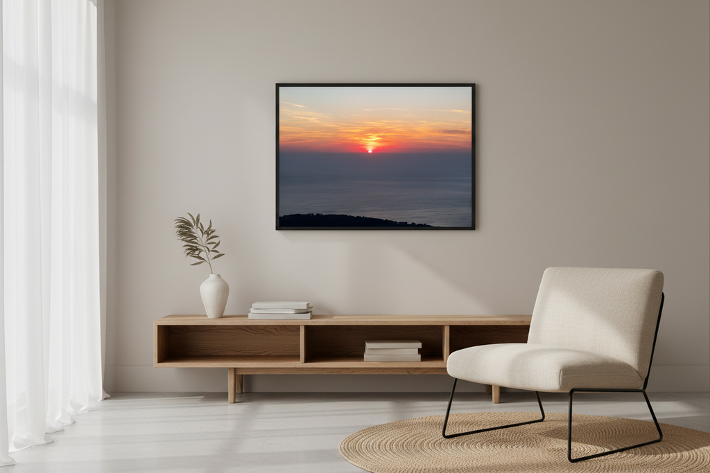 Painted Sky fine art print displayed in a modern living room