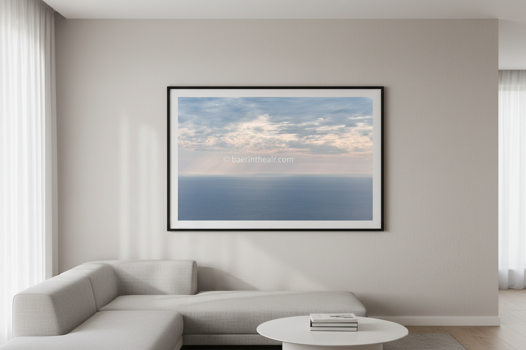 Open Skies fine art print displayed in a modern living room