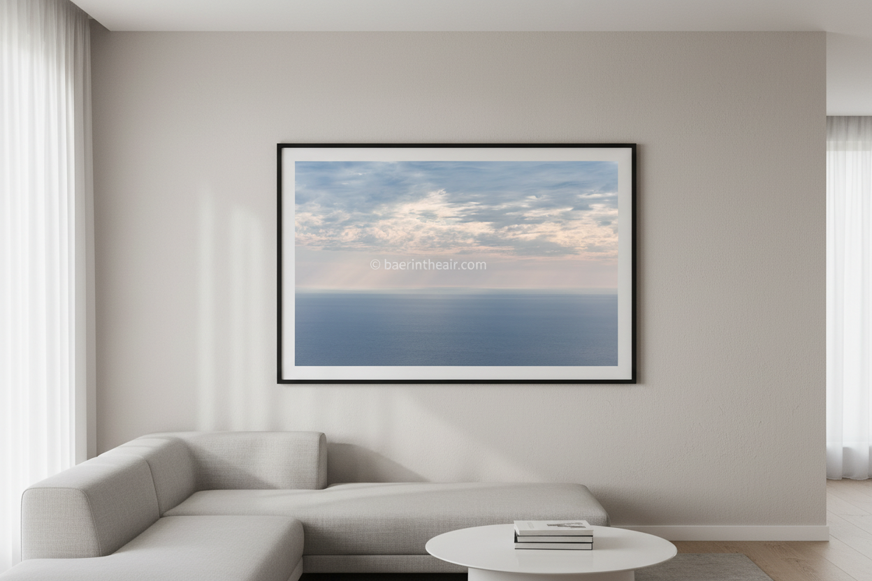 Open Skies fine art print displayed in a modern living room
