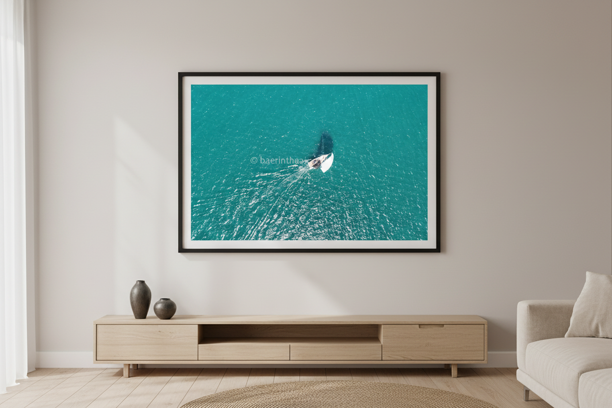 Chasing Wind fine art print displayed in a modern living room